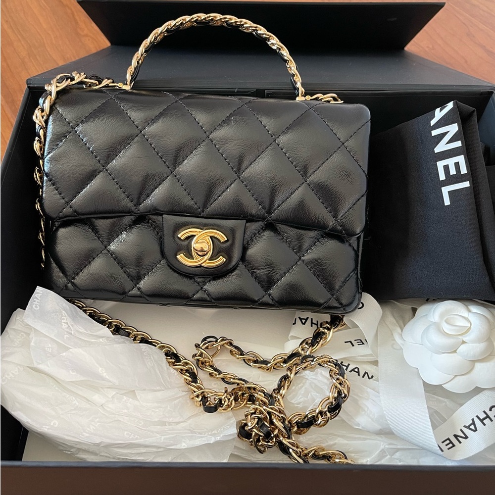 Chanel Small Flap Bag Top Handle Quilted Lambskin 💕